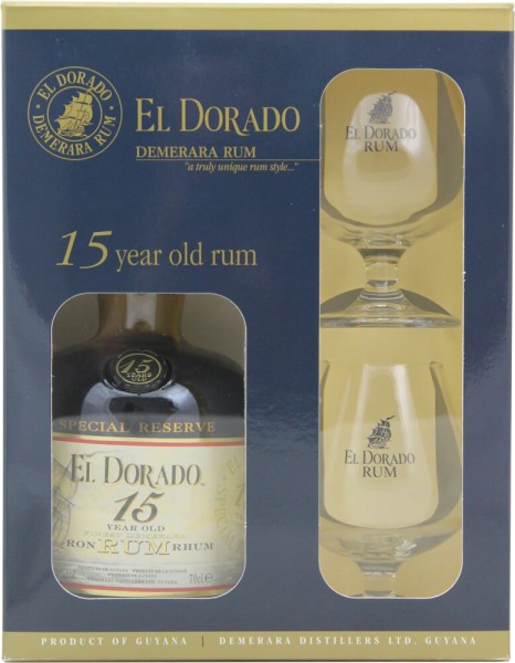 El Dorado Rum 15 Yrs. mit 2 Gläser