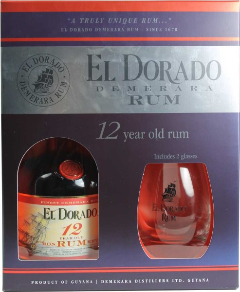 El Dorado Rum 12 Jahre 0,7l mit Gläsern