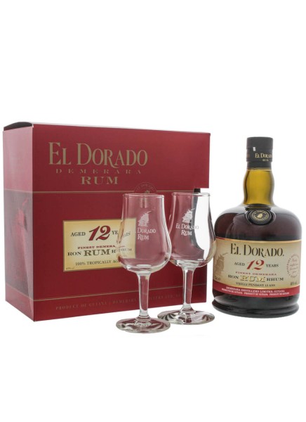 El Dorado Rum 12 Jahre mit 2 Nosing Gläser 0,7 Liter